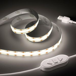 USB Bande LED COB 5V Chaud Blanc 2700K 1M, Dimmable Densit&eacute; 320LEDs Ruban Lumineuse LED COB Flexible D&eacute;coupable Bande LED Pour TV R&eacute;tro&eacute;clairage, Armoire, Chambre, &Eacute;clairage Maison DIY - Neuf