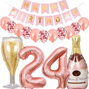 Ballon 24 Ans Anniversaire Homme, Kit De Decoration Anniversaire 24 Ans Homme Femme, Bouteille De Vin Bière Décoration Hélium Ballon Bouteille De Champagne Pour 24 Anniversaire Décoration Fête - Neuf