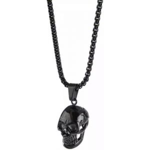 Kal-Collier Tete De Mort Homme Pendentif Balle/Casque Avec Crane Personnalisable Bijoux T&ecirc;te De Cr&acirc;ne Gothique Acier Inoxydable/Noir Avec Cha&icirc;ne R&eacute;glable - Neuf