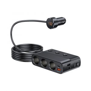 Adaptateur de chargeur USB pour voiture 128 W avec interrupteur marche/arr&ecirc;t, QC 3.0, PD Type-C, allume-cigare &agrave; 3 prises - Neuf