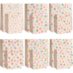12 sacs cadeaux de Noël, sacs cadeaux assortis colorés avec poignées pour Noël, sacs cadeaux de Noël de tailles et motifs assortis, 2 tailles, 6 chacun 24cm x 18cm, 32cm x 26cm - Neuf