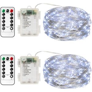 Kal-Lot De 2 Guirlandes Lumineuses 50 Led Étanches À Piles Pour Décoration De Noël Et De Mariage Blanc Froid 5 M - Neuf