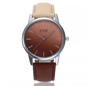 Montre-Bracelet A Quartz Bicolore Ccq Fashion En Cuir Pu Pour Homme Et Femme (Beige Et Marron) - Neuf