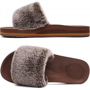Kalanka-Chaussons Femme Fourrure Pantoufles Peluche Claquette Femme Pantoufles Maison Sandal Bout Ouvert -Orthopédique-Antidérapant-Lavable - Neuf