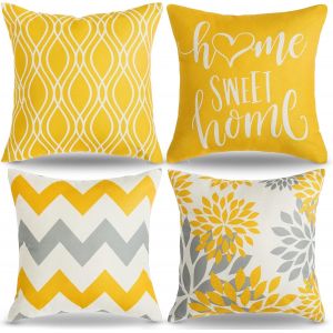 Housse de coussin décorative jaune à motif géométrique, 45 x 45 cm, pour canapé, salon, chambre à coucher, décoration d'intérieur - Neuf