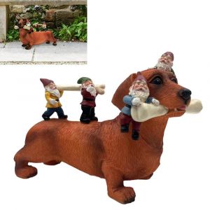 Statues De Jardin En R&eacute;sine En Forme De Chien Avec Des Nains Color&eacute;s Pour La D&eacute;coration Ext&eacute;rieure Et Int&eacute;rieure - Neuf