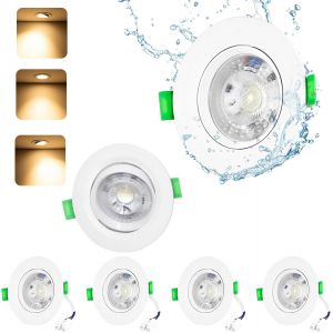 Subzonal-Plafonniers Led Encastr&eacute;s 5w 500lm, Spots Led Pivotants Blanc Froid 6.000 K, Spots Ronds Ip44 Pour La Salle De Bain, La Cuisine Et Le Salon, 6 Packs - Neuf