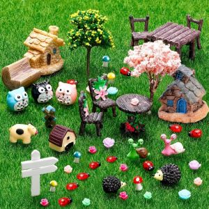 MEVRONISSHOP-64 Pi&egrave;ces Accessoires de Jardin de F&eacute;e Miniatures Kit d'Ornement Miniature de Mini Animaux Figurines d'animaux Accessoires de Micro Paysage Miniatures pour D&eacute;coration de Maison de Poup&eacute;e - Neuf