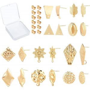 Kal-1 Boîte 10 Paires De Boucles D'oreilles En Or Clous D'oreilles En Acier Inoxydable Plat Rond Fleur Boucle D'oreille Triangle Ovale Feuille Carrée Forme De Losange Pour Homme Femmes - Neuf