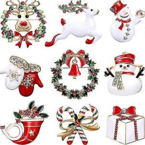 9 Pièces Broche De Noël Ensemble Avec Des Décorations De Noël En Cristal De Strass - Neuf