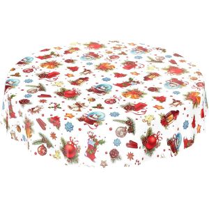 Sjzg-Nappe En Toile Cir&eacute;e Ronde - Motif Boules De No&euml;l - 120 Cm - Neuf