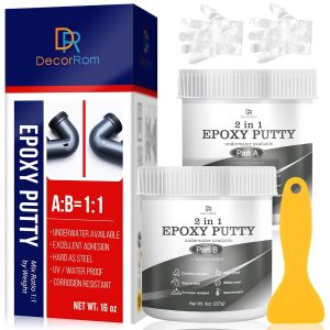 P&acirc;te &agrave; modeler &eacute;poxy - Kit de R&eacute;paration Piscine Epoxy Bicomposant, Sous l'eau ou Au-dessus, R&eacute;paration des Fuites, Fissures, Remplissage, Sculpture, Colle &Eacute;poxy pour M&eacute;tal, C&eacute;ramique (Gris, 450 g) - Neuf