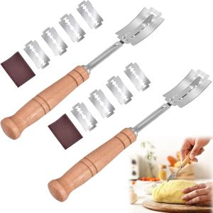 Chenquansarl-Lame Boulanger 2 Pièces Et 5 Lames, Couteau À Pain En Acier Inoxydable, Rasoir En Bois Pour Accessoire De Boulangerie - Neuf