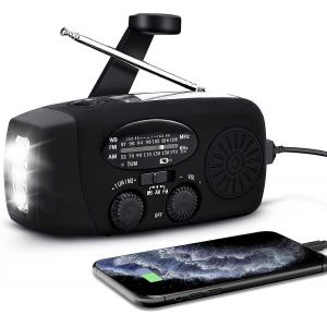 Radio météo d'urgence,manivelle à énergie solaire Radio d'urgence FM/AM/NOAA avec lampe de poche à 3 LED - Neuf
