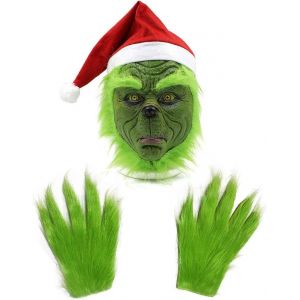 Masque avec Bonnet de Noel Masque et Gants de Noël Accessoires de Costume Masque Effrayant au Latex - Neuf