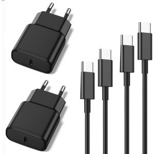 JGD-&iquest;Chargeurs Rapides pour Samsung 2Pack 25W USB-C + 2 C&acirc;bles Type-C 2M Chargeur Compatible Samsung Galaxy S25/S24/S23/S22/S21/Ultra/Plus/FE, A55, A15/A25, Note 20/10, Z Fold/Flip, Tab S/A&iquest; - Neuf