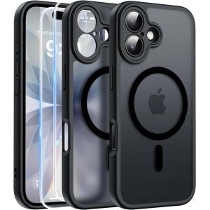 Magn&eacute;tique Coque Pour Iphone 17 Avec 2 Verre Tremp&eacute;, Compatible Avec Magsafe, Protection D'Objectif Tout Compris, Etui Translucide Mat Arri&egrave;re Housse Fine Antichoc Case Iphone 17 6.3"", Noir - Neuf
