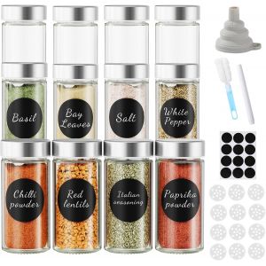 Eryi-Pot À Épices,12 Pièces 100ml Bocaux À Épices,Boite A Epices Cuisine En Acier Inoxydable,Pot Epices Verre Entonnoir Inclus,Brosse De Nettoyage,Tamis,Stylo Et Autocollants - Neuf