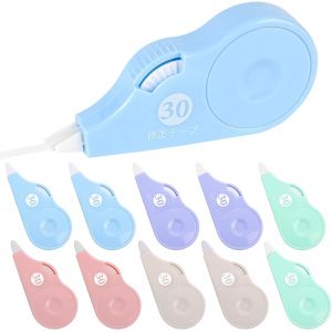 10 PCS Correcteur Blanc,30m x 5mm Souris Correcteur Blanc,Mini Blanco Correcteur,Ruban Correcteur avec Capuchon Protecteur pour Effacer et Corriger,Fourniture Scolaire (Blanc-1) - Neuf
