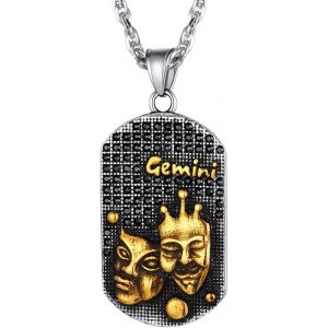 Kal-Colliers 12 Constellations En Acier,Pendentif Plaque Militaire Signe Astrologique Plaqu&eacute; Or Aaa+Cz En Strass Brillante Avec Cha&icirc;ne Ajustable 55 &Agrave; 60cm,Cadeau Anniversaire Hommes,Femmes - Neuf