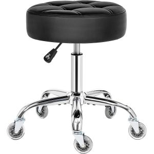 Ulteronixshop-Tabouret roulettes,Tabouret Bureau R&eacute;glable,avec Capacit&eacute; de Charge jusqu'&agrave; 200kg,Rembourrage de Si&egrave;ge en PU,avec roulettes 360&deg; pour Salon,Spa,Massage (Noir) EBYD01B - Neuf