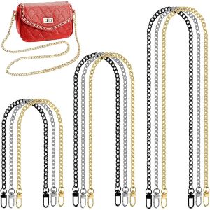 MEVRONISSHOP-9 Pcs Chaine Sac a Main, Cha&icirc;ne de Rechange en M&eacute;tal 80/60/ 40 cm Cha&icirc;ne Sac &agrave; Main avec Boucles Pivotants pour Sac &agrave; Bandouli&egrave;re Sac &agrave; Main (Or/Argent/Noir Pistolet) - Neuf