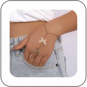 Eryi-Chaîne De Main Bracelet Boho Papillon Bague Bracelet Chaîne D'esclave Bracelet De Main Bracelet Délicat Avec Anneau Ouvert Pour Femmes Et Filles - Neuf