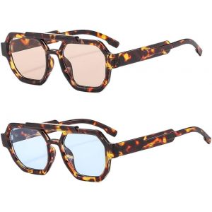 Lunettes De Soleil Homme Femme Double Pont Retro Lunettes De Soleil Pilote Années 70 Protection Uv400 - Neuf