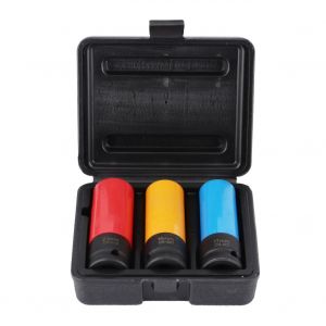 Lot de 3 douilles de protection colorees pour ecrous de roue, 17 mm, 19 mm et 21 mm - Neuf