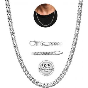 Trahoo-Collier Homme Argent, Chaine Homme Argent 925 3mm/5mm Chaîne De Collier Pour Hommes Robuste Chaîne En Argent Or Hypoallergénique Bijoux Pour Homme Garçon - Neuf