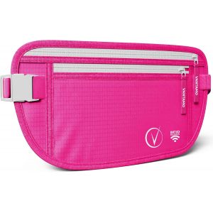 CAUC-Sac Banane Femme Ultra Fin avec Protection RFID, Antivol Banane Homme avec Sangle R&eacute;glable, Ceinture Course &agrave; Pied L&eacute;g&egrave;re pour Voyage et Sport, Pochette Secr&egrave;te pour Telephone et Passeport - Neuf