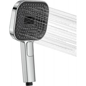 Grand pommeau de douche Chrom&eacute;.135 mm, haute pression et &eacute;conomie d'eau, avec 3 types de jet (pluie/massage/mix), buses en silicone anti-calcaire, design chrom&eacute;, pour b&eacute;b&eacute; et animaux domestiques. - Neuf