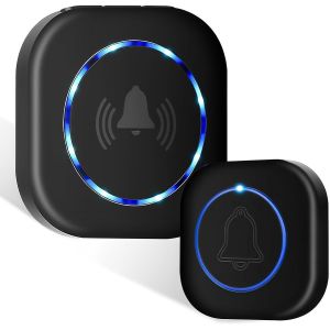 Sonnette sans Fil Exterieur, 300M Sonnette Longue Portée, IP44 Étanche Carillon Electronique, Kit de Carillon avec Récepteurs Enfichables, 38 Mélodies au 0-100dB Volumes pour Maison Bureau, Noir - Neuf