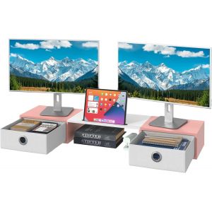 Support pour moniteur de bureau, support 2 moniteurs hausse moniteur de bureau, support pour écran avec tiroir, support pour ordinateur portable, ordinateur portable, bureau, accessoires de bureau - Neuf