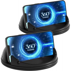 Support Telephone Voiture [Rotatif Horizontal &Agrave; 360 &deg;] 2pack Support De T&eacute;l&eacute;phone En Silicone Pour Tableau De Bord, Support De T&eacute;l&eacute;phone Portable Mains Libres Compatible Avec Iphone Samsung - Neuf