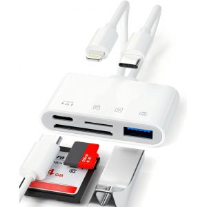KALANKA-Adaptateur Carte SD pour iPhone 4 en 2- Connecteur Lightning + USB C vers Lecteur de Carte SD/TF - USB OTG Adaptateur pour iPhone Lecteur de Carte TF/SD USB C pour i-Phone 13/14/15/16/17 - Neuf
