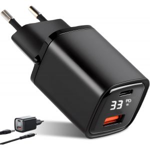 THEF-Chargeur rapide USB C 33 W avec écran LED, 2 ports USB QC PD, adaptateur de charge universel, compatible avec téléphones portables, appareils photo, tablettes, etc. (noir) - Neuf