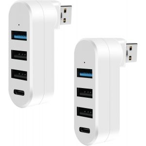 TRAHOO-Hub USB Mini, Hub USB 3.0 à 4 Ports (1 USB 3.0+2 USB 2.0+Type-C), USB Alimenté Adaptateur Portable pour Transfert Rapide de Données, Compatible avec Clés USB, Notebook PC, Portable, Clavier - Neuf