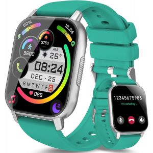 Montre Connect&eacute;e Homme Femme,1.85"" Hd Smartwatch Avec Appel Bluetooth,110+ Modes Sportifs,Montre Intelligente Etanche Ip68 Avec Podometre/Sommeil/Cardiofrequencemetre Pour Android Ios,Bleu-Vert - Neuf
