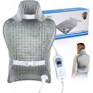 Mobiclinic&reg;, Coussin chauffant pour le dos et la nuque, Tr&egrave;s faible consommation, 62x43, Marque europ&eacute;enne, 3 niveaux de chaleur, Arr&ecirc;t automatique, Lavable, Les lombaires cervicales, Gris - Neuf