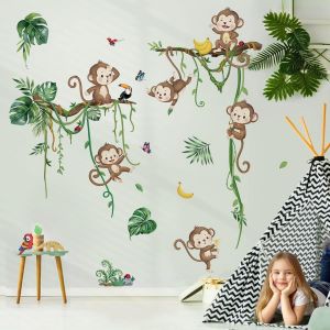 ERYI-Stickers Muraux Animaux Jungle Autocollant Mural Singes Sur Vigne Branche Décoration Murale Chambre Enfants Bébé Pépinière Salon - Neuf