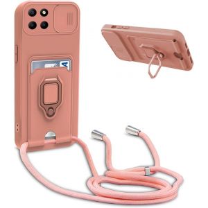 Mdy-Coque Avec Cordon Pour Huawei Honor X8,Collier Pour Étui Colliers De Cellulaire Réglable Corde Silicone Souple Case,Protection De La Caméra,Support,Porte Cartes - Pink - Neuf