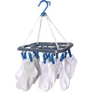 MDY-Séchoir à linge pliable gris - Avec 18 pinces - Séchoir à linge compact pour camping, voyage et balcon - Sèche-linge pour chaussettes, sous-vêtements et serviettes - 230 x 85 mm - Pliable - Neuf