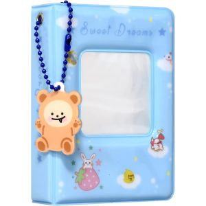MAA-Classeur de cartes photo Kpop de 7,6 cm, mini album photo Kpop, classeur carré creux pour cartes photo, album Kpop 40 pochettes avec joli pendentif pour collection de photos (bleu) - Neuf