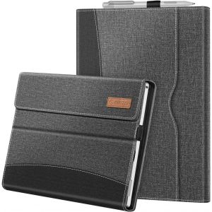 TIANYI-Housse pour Microsoft Surface Pro 7+/Surface Pro 7/Pro 6/Pro 5/Pro 4/Pro 3 - Coque Multi-Angle Ajustables Etui de Protection Fermeture Magnétique Cover avec Poche de Documents, Denim Gris - Neuf