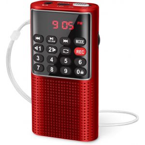 Petite radio FM portable (rouge) avec enregistreur audio et lecteur de musique SD/TF/AUX, id&eacute;ale pour la course &agrave; pied et les voyages. - Neuf