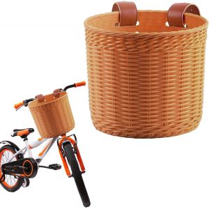 Kal-Condamner Panier Velo Enfant, Brun Panier Velo Avant, Deux Sangles Réglables & Détachable, Enfants Avant Guidon Paniers, Panier Vélo Pour Filles Garçons - Neuf