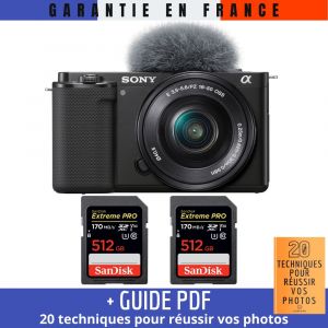 Sony ZV-E10 + 16-50mm Noir + 2 SanDisk 512GB Extreme PRO UHS-I SDXC 170 MB/s + Guide PDF 20 techniques pour réussir vos photos - Neuf
