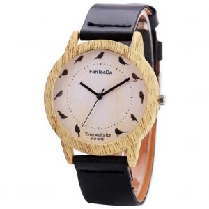 Oiseau Motif D&eacute;coration Dame Montre Femmes Dames &Agrave; La Mode Quartz Mouvement Montre (Noir) - Neuf