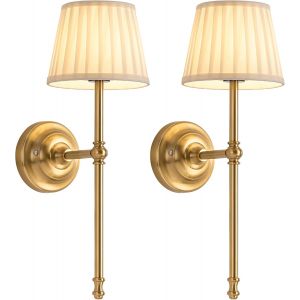 SUBZONAL-appliques murales rechargeable, lot de 2,LED en tissu avec batterie, &eacute;clairage &agrave; intensit&eacute; variable avec 5200 mAh et t&eacute;l&eacute;commande sans fil pour salon, chambre, couloir(dor&eacute;) - Neuf